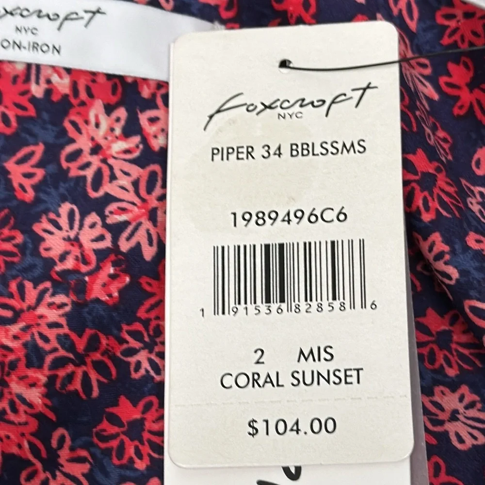 Foxcroft Coral Sunset Floral Button-up Shirt Size 2
